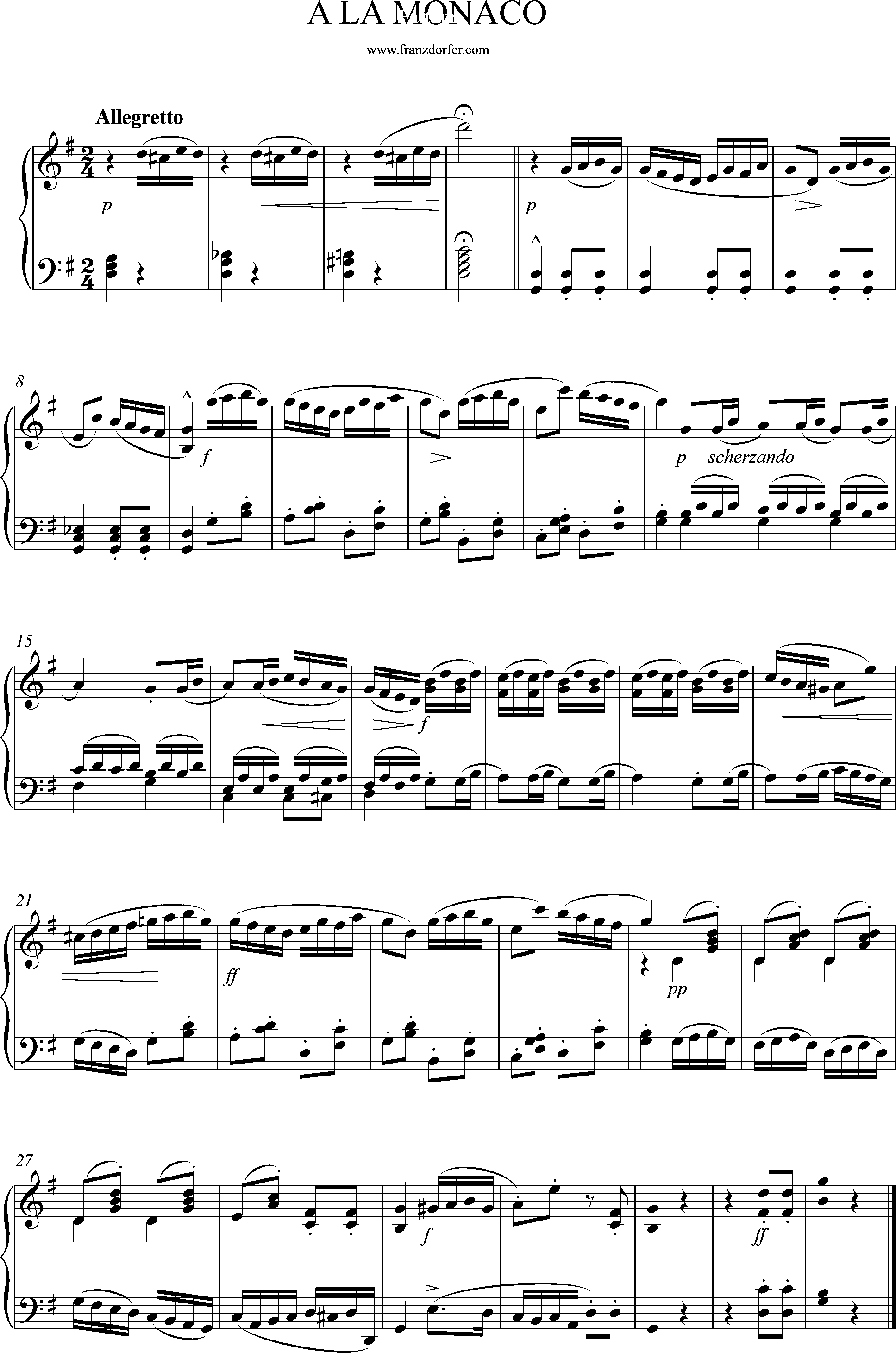 klaviernoten, G-Dur, A La Monaco